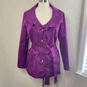 SANDRO STUDIO Purple Ruffle‎ Trim Lightweight Trench Jacket w/Tie Belt, Large
